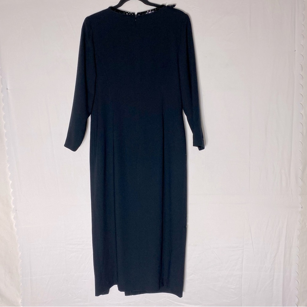 Vintage Simon Chang Black Long Sleeve Midi Dress With Slit And beaded Trim 8 - Picture 2 of 16